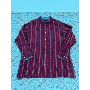 Liberty Blues Goldstar Mens 2XL Big Burgundy Striped Cotton Button Down Shirt